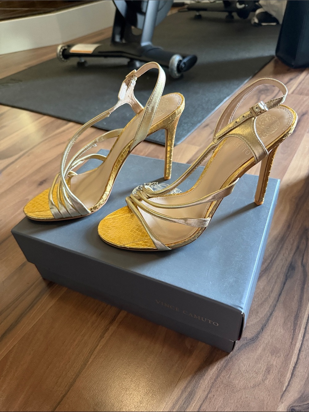 Vince Camuto Metallic Gold Strappy Slingback Heels - Picture 3 of 5